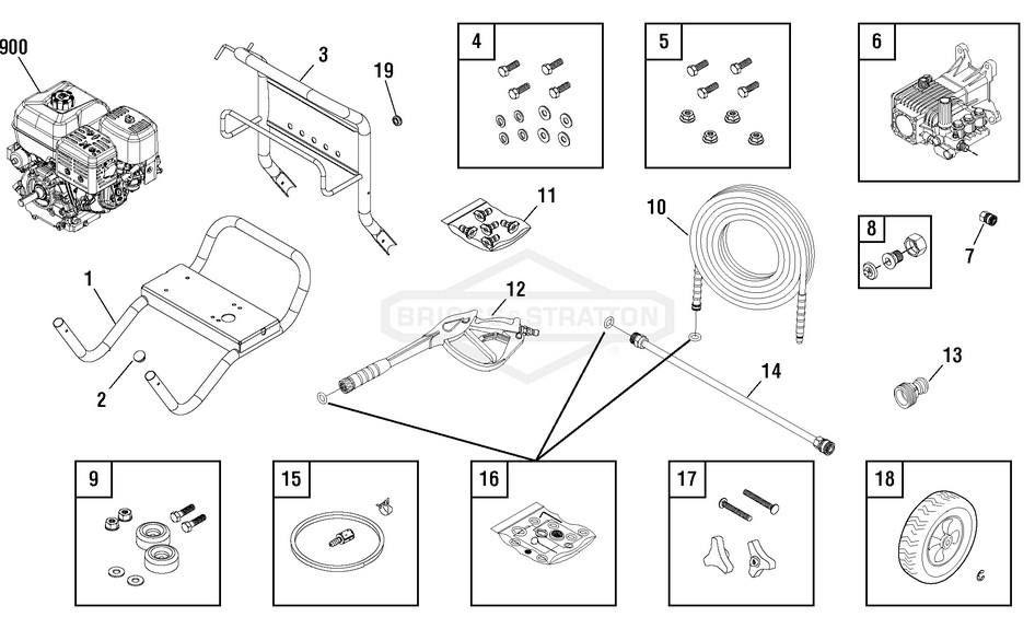 Briggs & Stratton pressure washer model 020540-0 replacement parts, pump breakdown, repair kits, owners manual and upgrade pump.